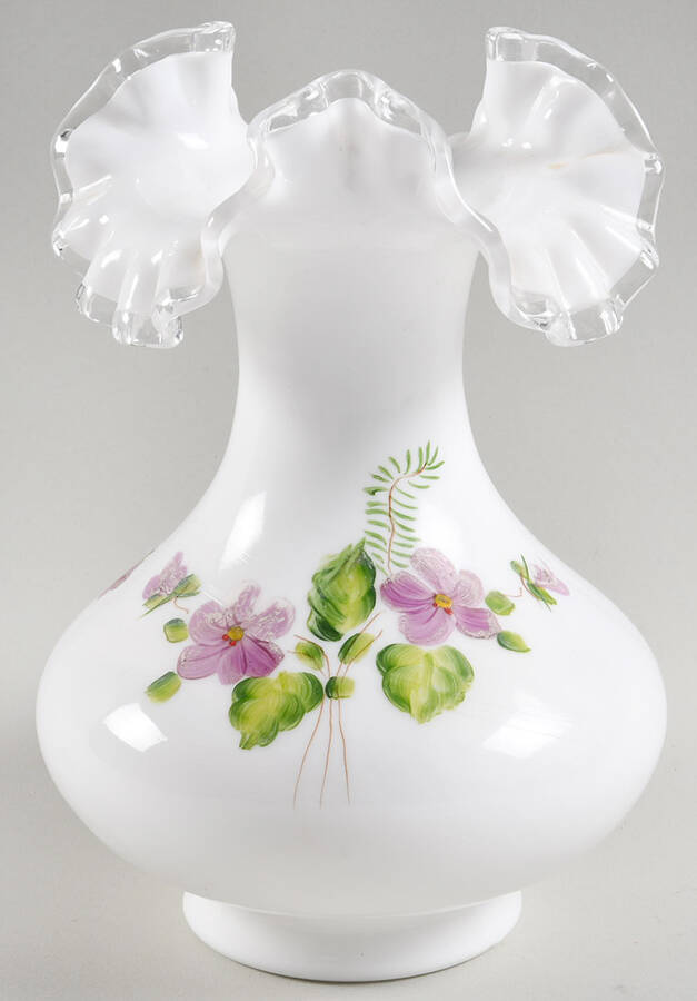 Violets In The Snow 7" Flower Vase by Fenton-1