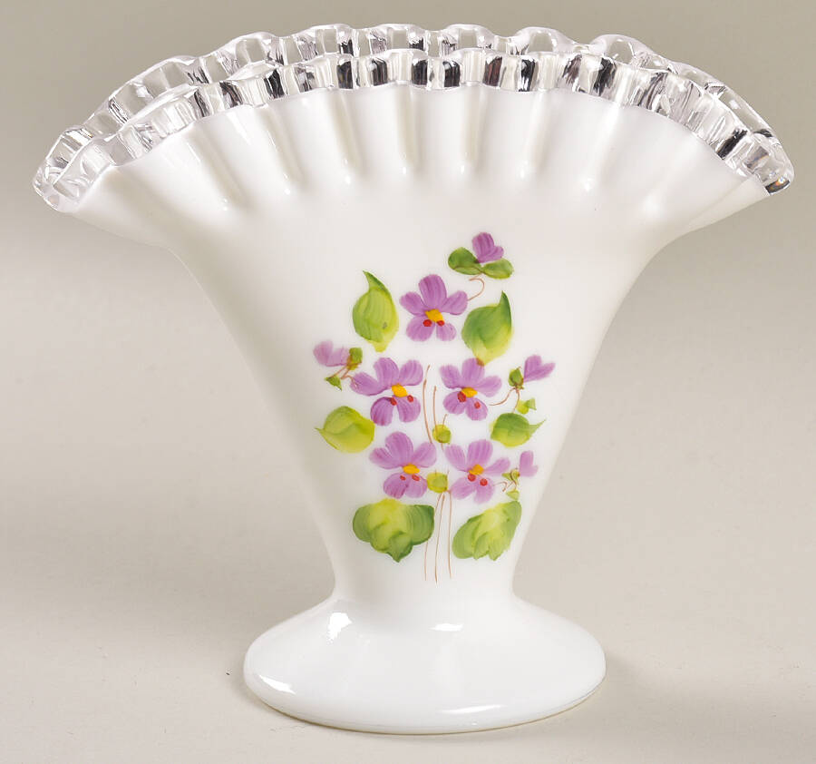 Violets In The Snow 4" Fan Vase by Fenton-1
