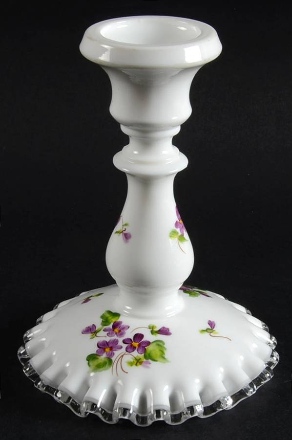 Violets In The Snow 6" Single Light Candlestick by Fenton-1