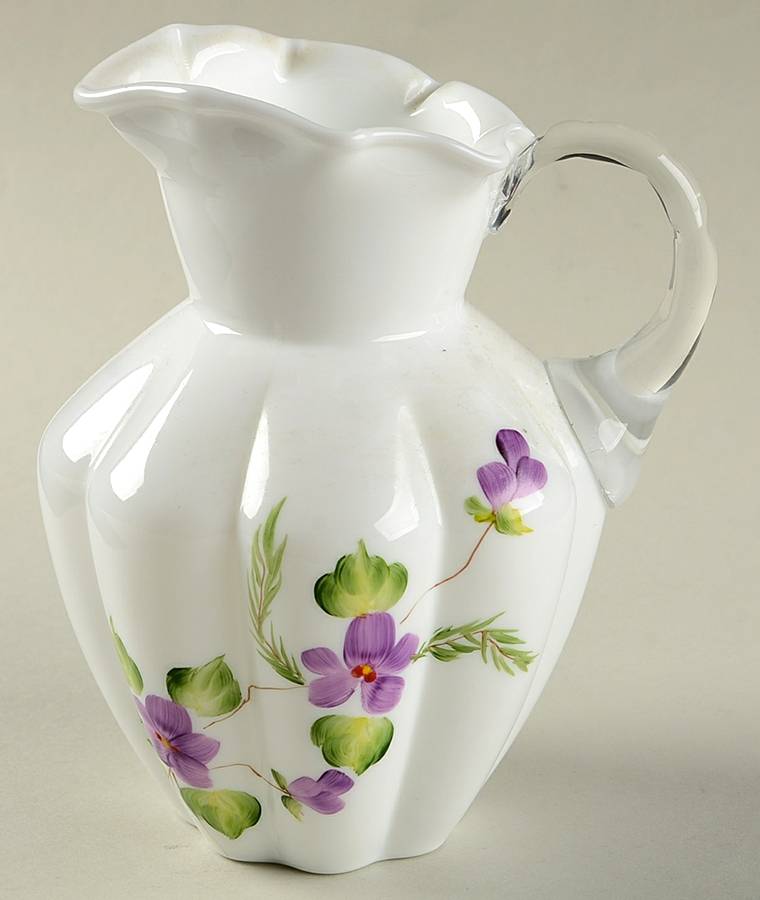 Violets In The Snow Pitcher by Fenton-1