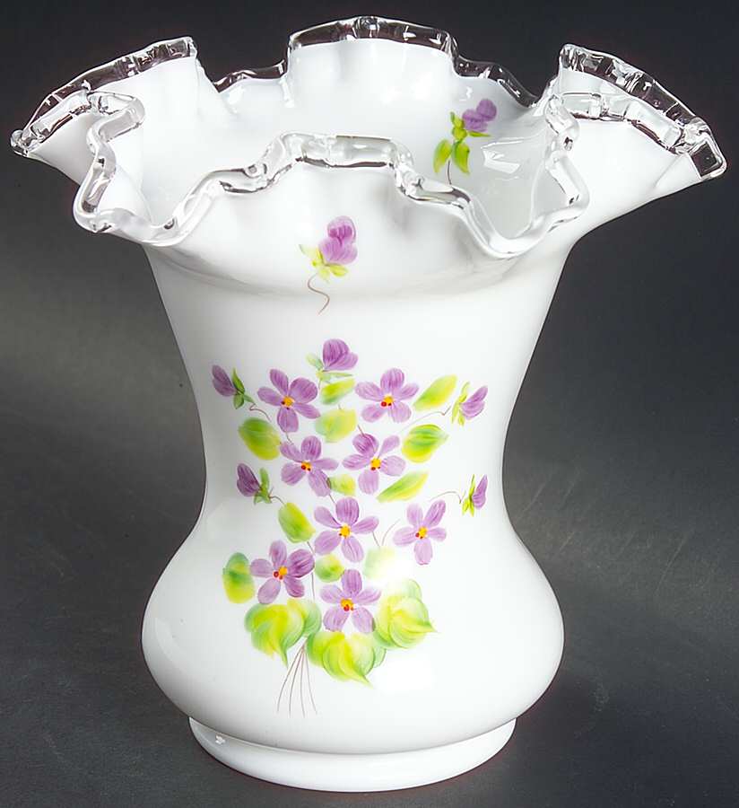 Violets In The Snow 6" Vase Flower by Fenton-1