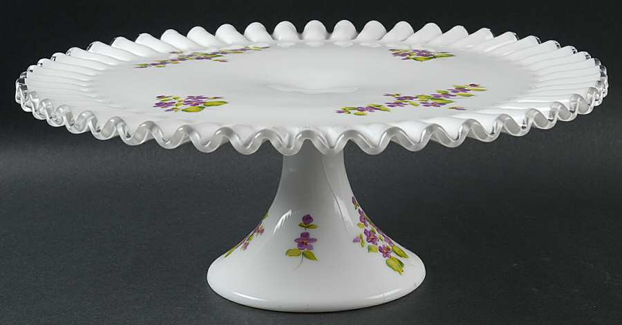 Violets In The Snow Cake Stand by Fenton-1