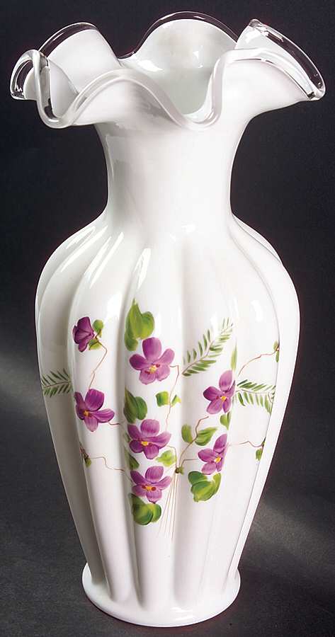 Violets In The Snow 11" Flower Vase by Fenton-1