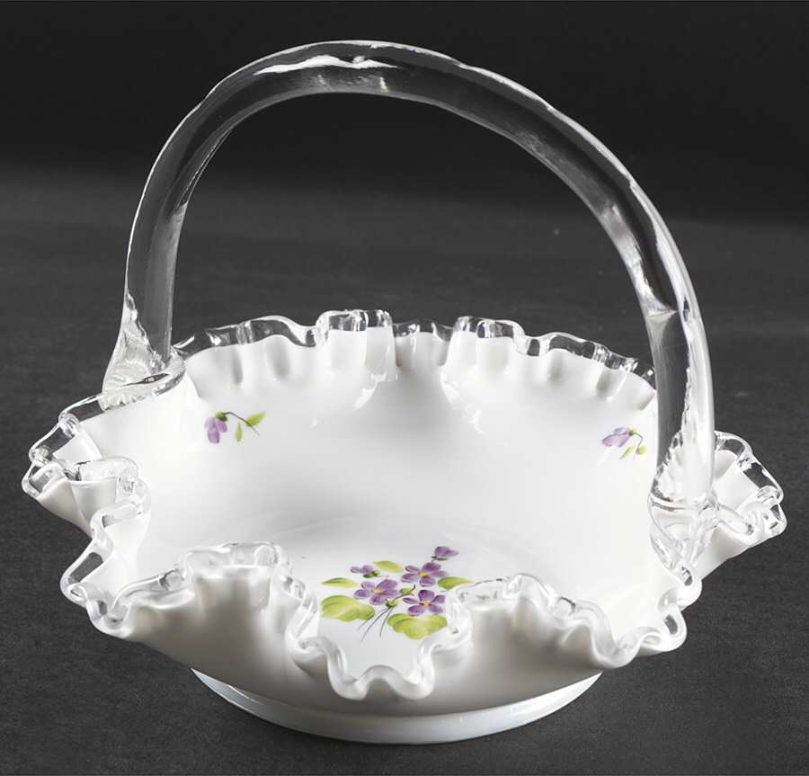 Violets In The Snow #7336 Crests 6" Basket by Fenton-1