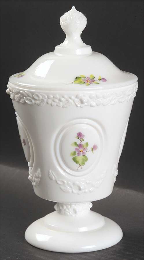 Violets In The Snow Footed Candy Box & Lid by Fenton-1