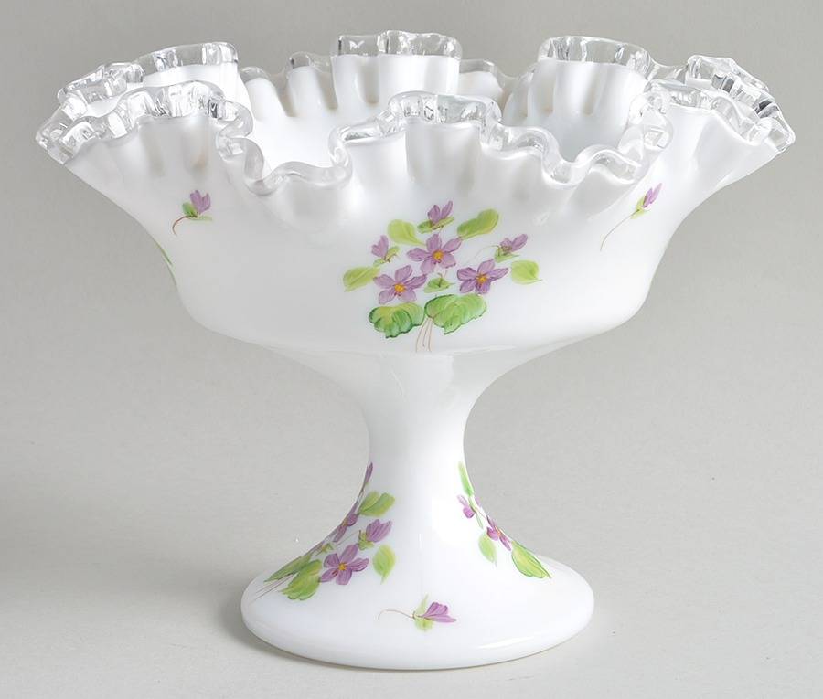 Violets In The Snow Round Compote (Height X Width) by Fenton-1