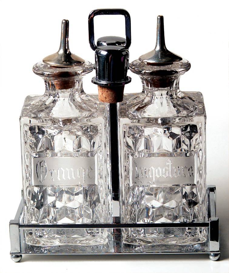 American Clear (Stem 2056) Angostura/Orange Bottles and Metal Stand by Fostoria-1