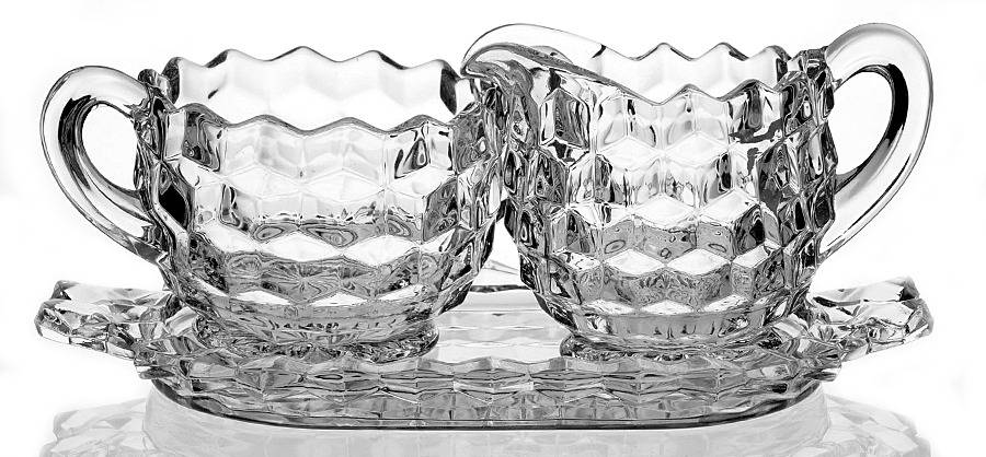 American Clear (Stem 2056) Creamer, Sugar & Tray Set by Fostoria-1
