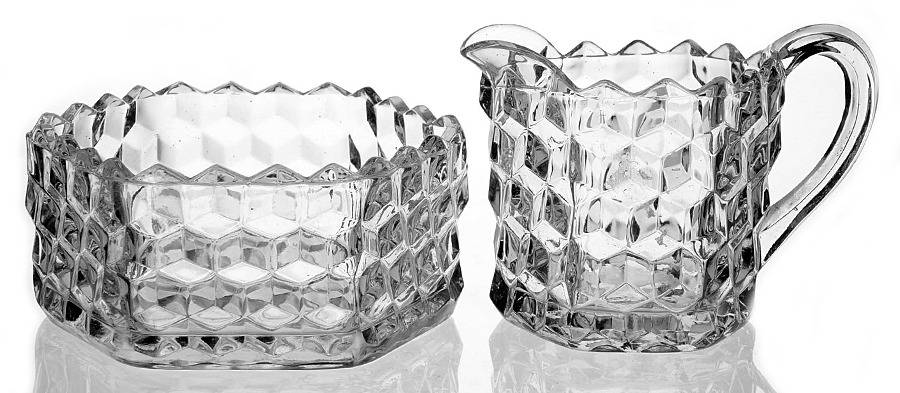 American Clear (Stem 2056) Hexagonal Creamer and Open Sugar by Fostoria-1