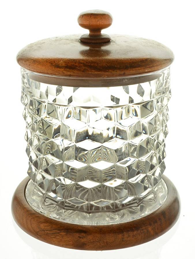 American Clear (Stem 2056) Tobacco Humidor & Wood Lid w/Wood Base by Fostoria-1