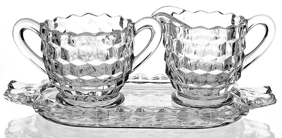 American Clear (Stem 2056) Mini Creamer, Sugar and Tray Set by Fostoria-1