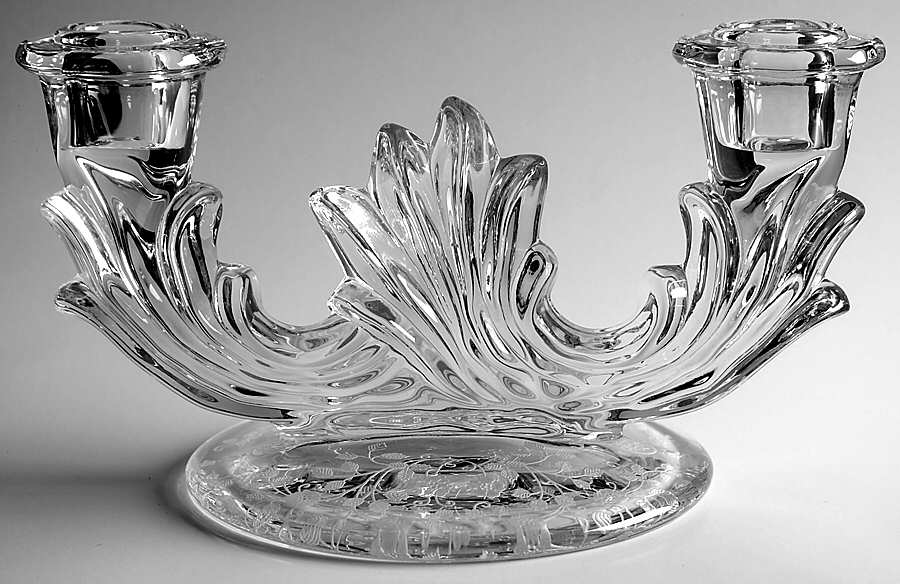 Arcady (Stem 6014, Etch 326) Double Candlestick (Baroque Shape) by Fostoria-1