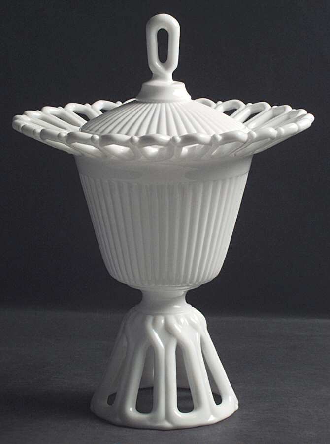 Arlington Milk Glass Tall Compote & Lid by Fostoria-1