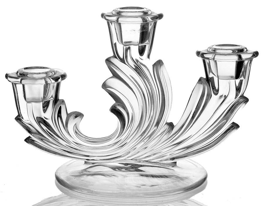 Baroque Clear 3 Light Candlestick (Baroque Shape) by Fostoria-1