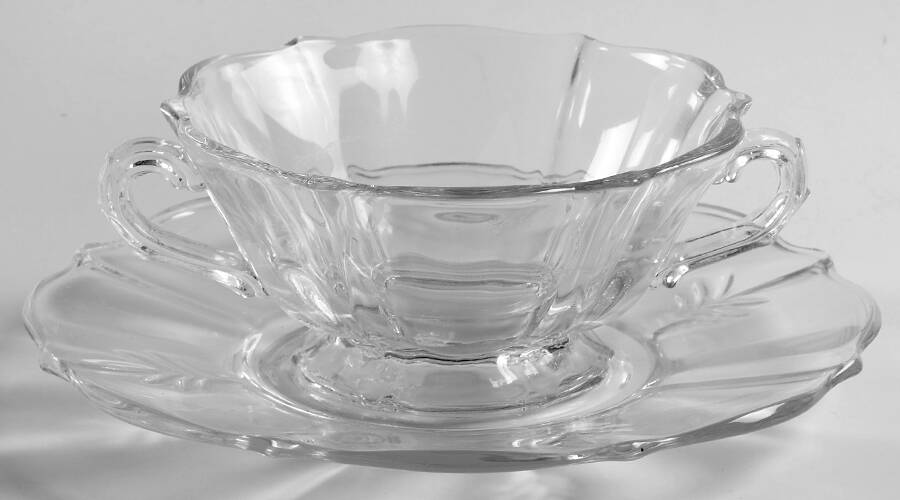 Baroque Clear Cream Soup & Saucer Set (Baroque Shape) by Fostoria-1