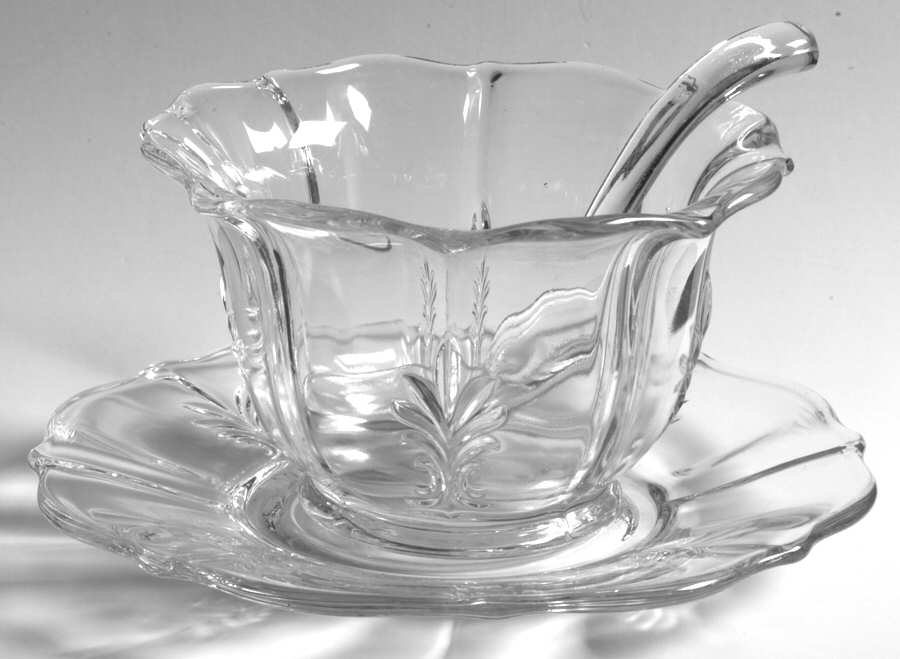 Baroque Clear Mayonnaise Bowl & Underplate w/Ladle (Baroque Shap by Fostoria-1