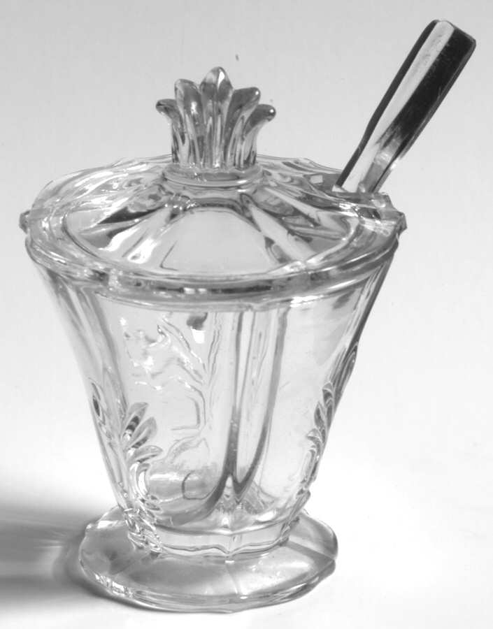 Baroque Clear Mustard & Lid with Spoon (Baroque Shape) by Fostoria-1