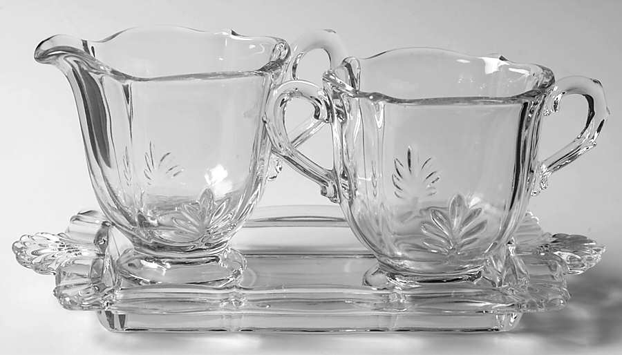 Baroque Clear Baroque Individual Creamer&Sugar on Tray by Fostoria-1