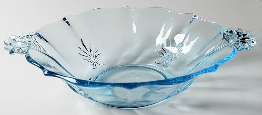Baroque Blue 10" Round Handled Bowl (Baroque Shape) by Fostoria-1
