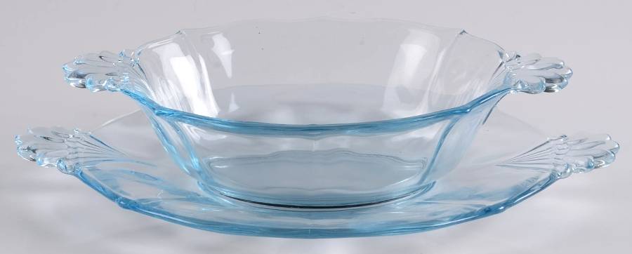 Baroque Blue Sauce Boat & Tray (Baroque Shape) by Fostoria-1