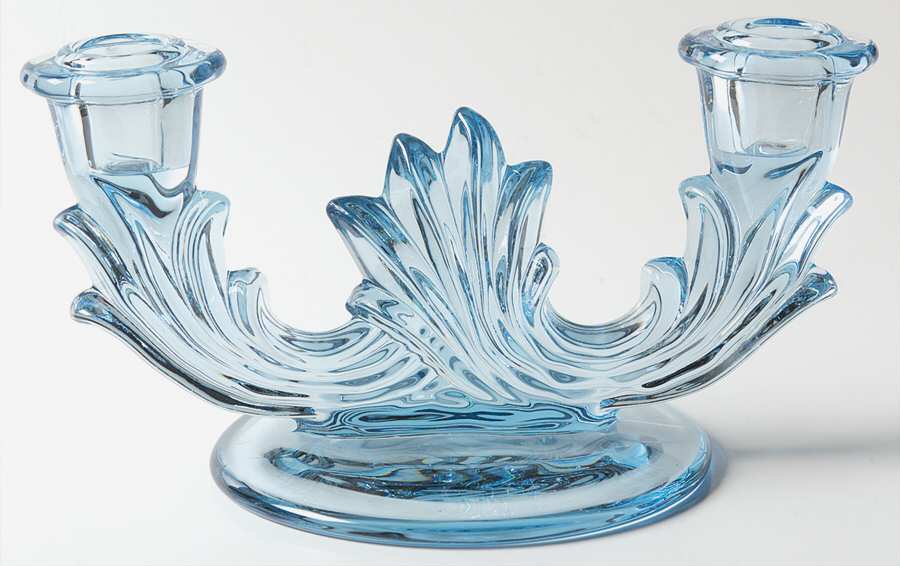 Baroque Blue Double Candlestick (Baroque Shape) by Fostoria-1