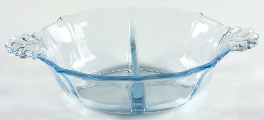Baroque Blue Divided Handled Mayonnaise Bowl (Baroque Shape) by Fostoria-1