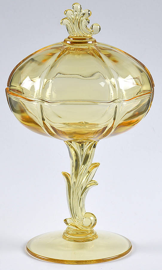 Baroque Topaz Footed Preserve & Lid (Baroque Shape) by Fostoria-1