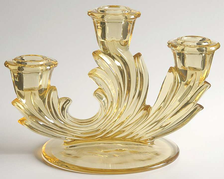 Baroque Topaz 3 Light Candlestick (Baroque Shape) by Fostoria-1