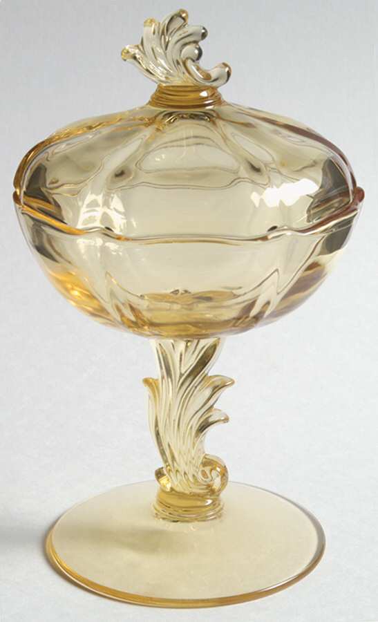 Baroque Topaz Footed Jelly & Cover (Baroque Shape) by Fostoria-1