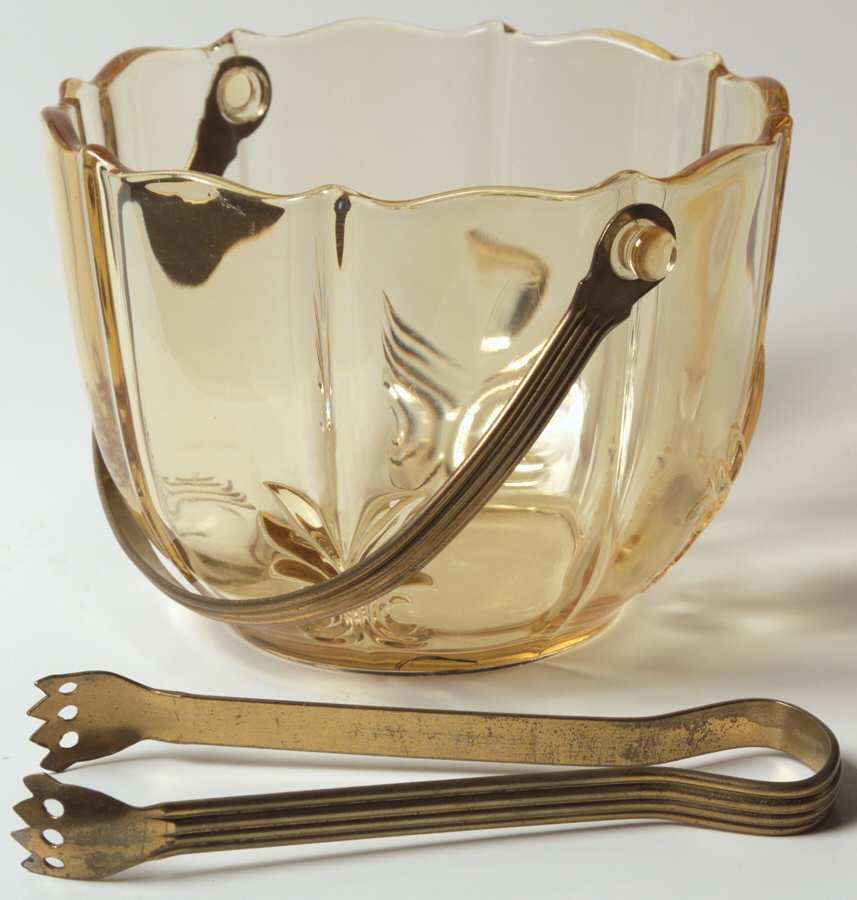 Baroque Topaz Ice Bucket with Handle & Tongs (Baroque Shape) by Fostoria-1