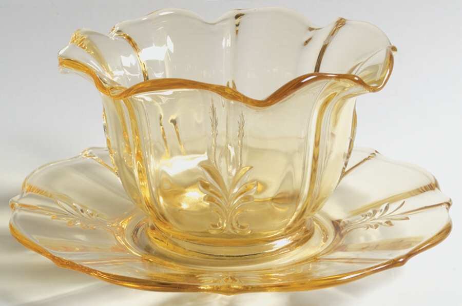 Baroque Topaz Mayonnaise Bowl & Underplate(Baroque Shape) by Fostoria-1