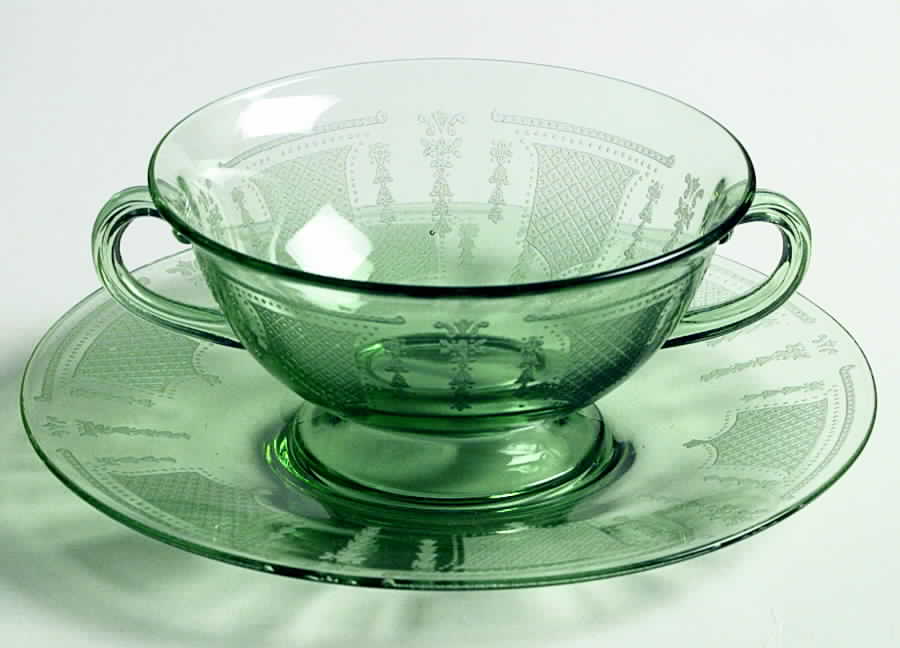 Beverly Green Cream Soup & Saucer Set by Fostoria-1