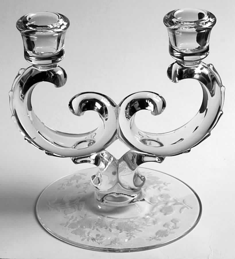 Bouquet (Stem 6033, Etch 342) Double Light Candlestick by Fostoria-1
