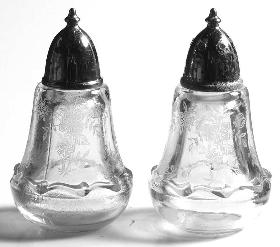 Bouquet (Stem 6033, Etch 342) Shaker Set w/Metal Lids by Fostoria-1