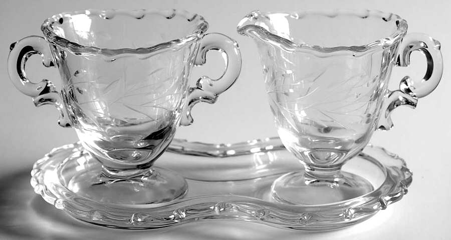 Bridal Wreath (Stem 6049) Mini Creamer, Sugar and Tray Set by Fostoria-1