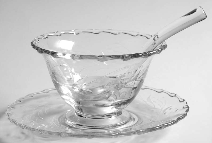 Bridal Wreath (Stem 6049) Mayonnaise Bowl, Underplate and Ladle by Fostoria-1