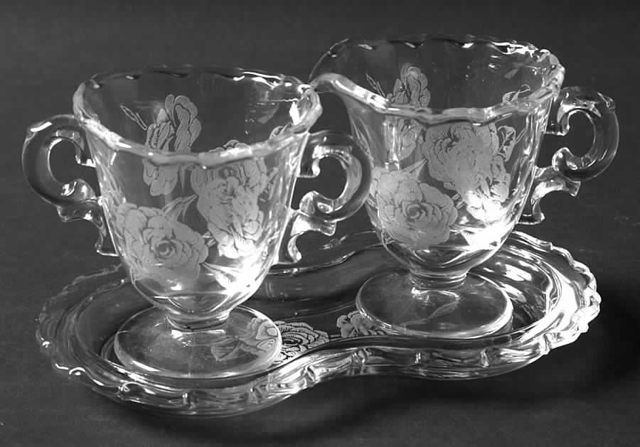 Camellia Mini Creamer, Sugar and Tray Set by Fostoria-1