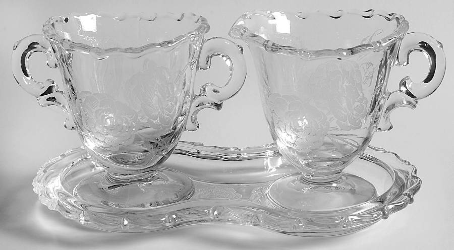 Camellia Creamer, Sugar and Tray Set by Fostoria-1