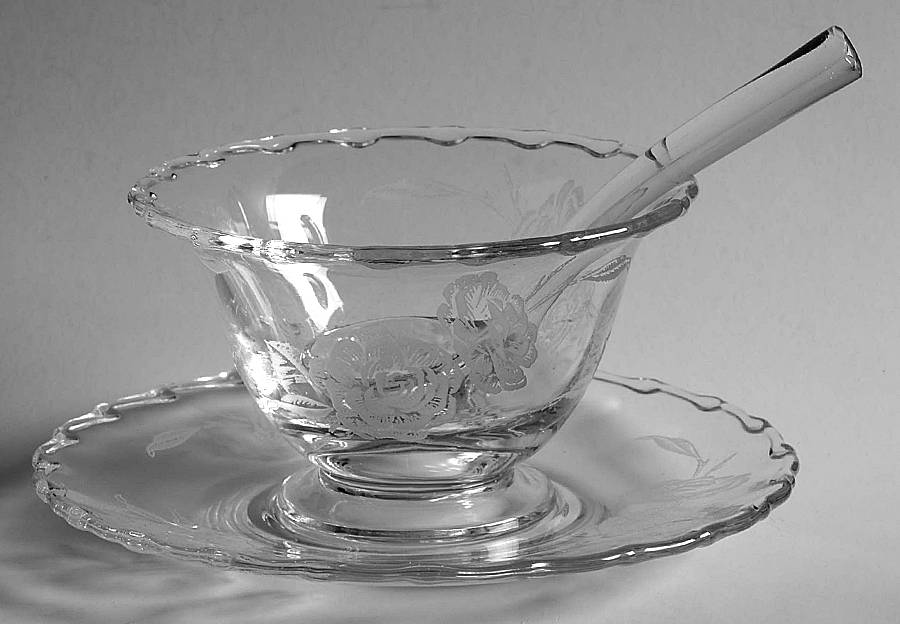 Camellia Mayonnaise Bowl, Underplate and Ladle by Fostoria-1
