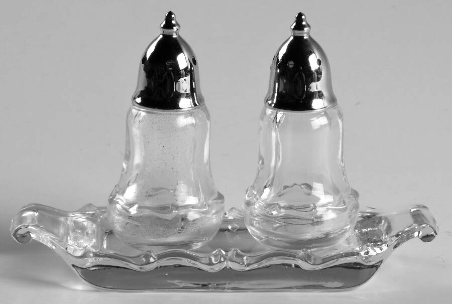 Century (Pressed) Mini Shaker Set W/Tray & Metal Lids by Fostoria-1