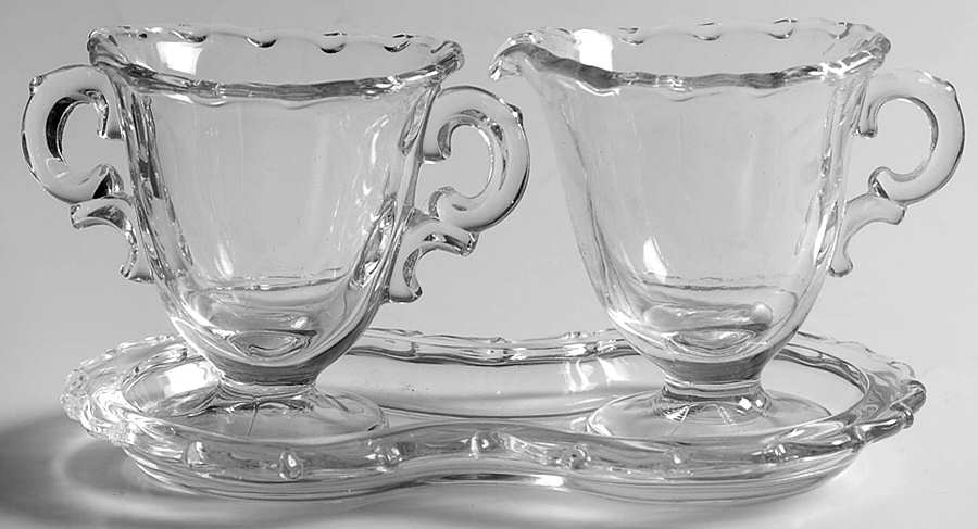 Century (Pressed) Mini Creamer, Sugar and Tray Set by Fostoria-1
