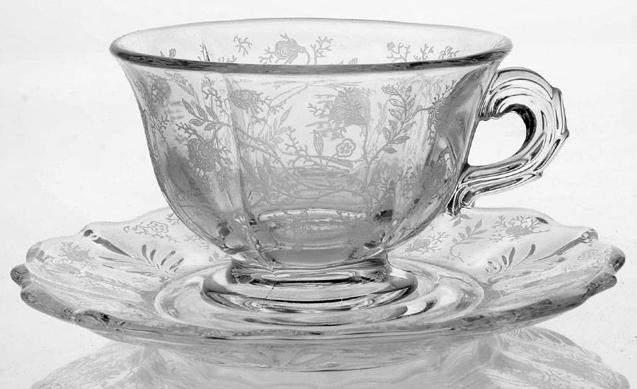 Chintz (Etched) Footed Cup & Saucer (Baroque Shape) by Fostoria-1