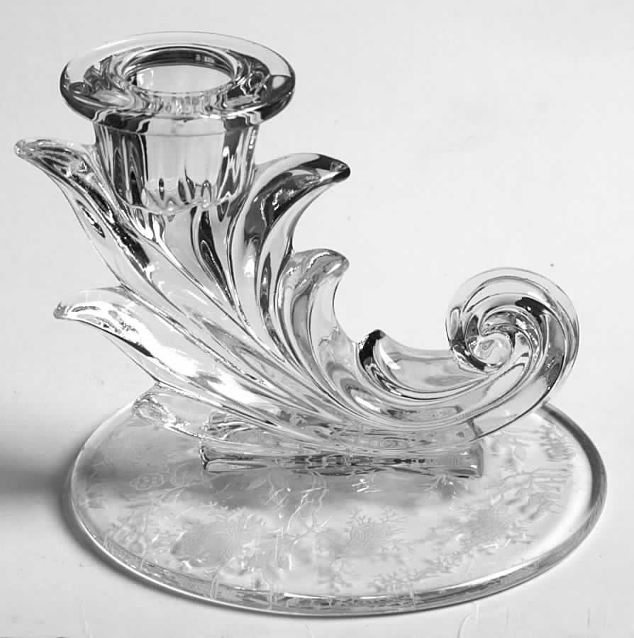 Chintz (Etched) 4" Candlestick (Baroque Shape) by Fostoria-1