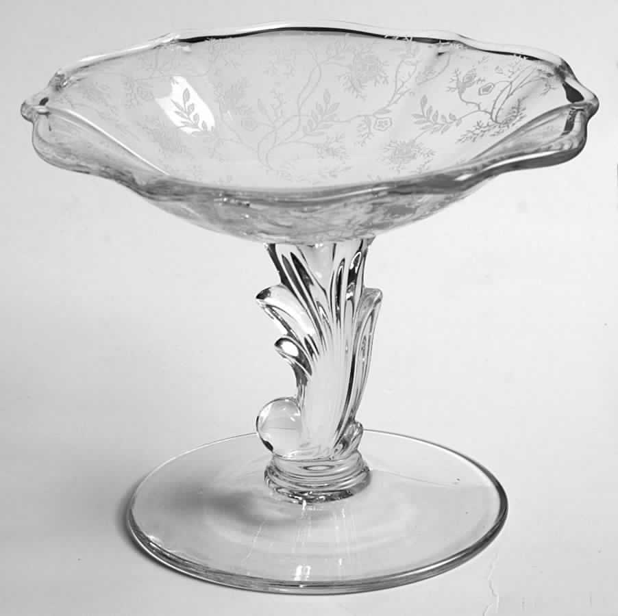 Chintz (Etched) 4" X 6" Baroque Shape Comport by Fostoria-1
