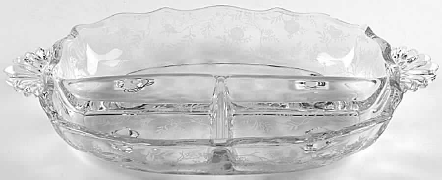 Chintz (Etched) 3 Part Handled Relish (Baroque Shape) by Fostoria-1