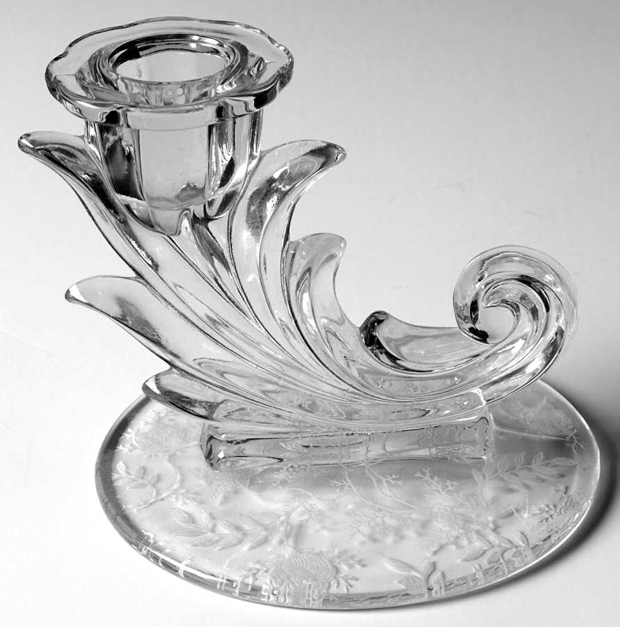 Chintz (Etched) 4" Candlestick (Baroque Shape) by Fostoria-1