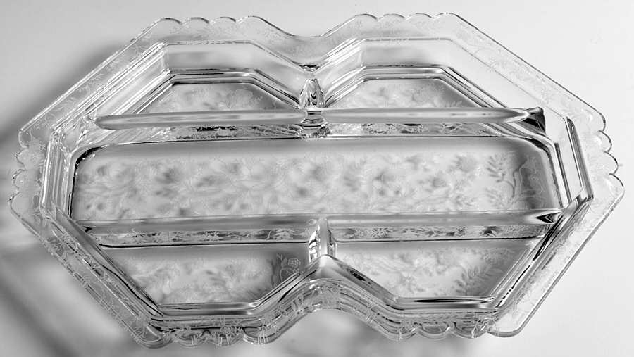 Chintz (Etched) 13" Oblong 5 Part Relish by Fostoria-1