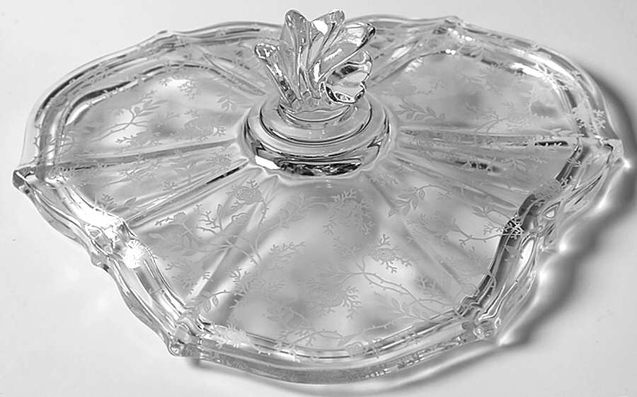Chintz (Etched) Lid for Baroque 3 Part Candy Box by Fostoria-1