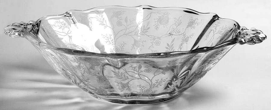 Chintz (Etched) 10" Round Handled Bowl (Baroque Shape) by Fostoria-1