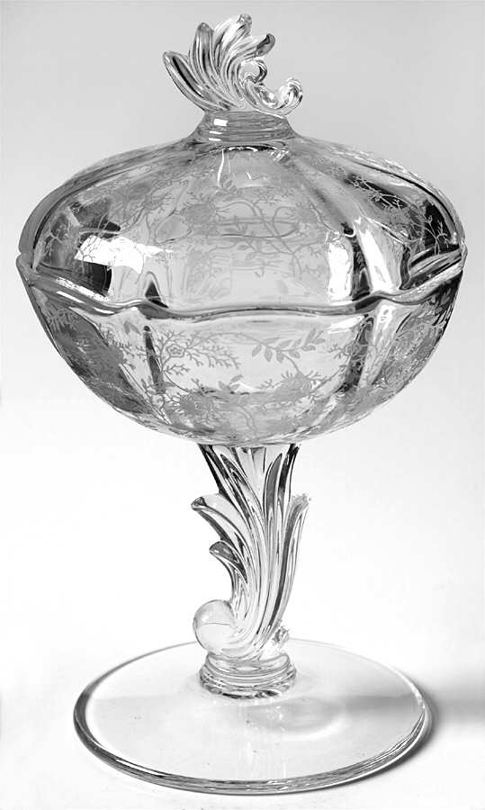 Chintz (Etched) Footed Jelly & Cover (Baroque Shape) by Fostoria-1